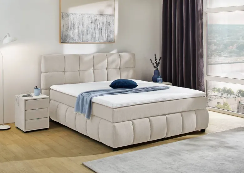 Boxspringbett grau beige Flachgewebe Liegefläche B/L: ca. 180x200 cm