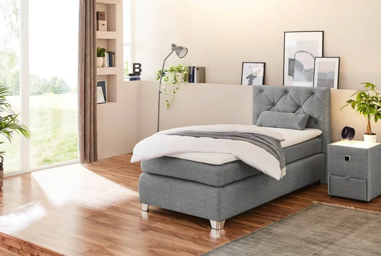 Boxspringbett grau Flachgewebe Liegefläche B/L: ca. 90x200 cm