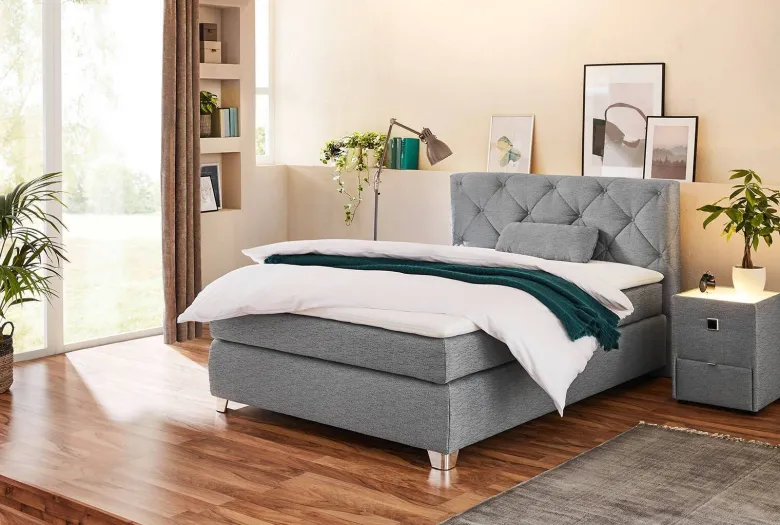 Boxspringbett grau Flachgewebe Liegefläche B/L: ca. 140x200 cm
