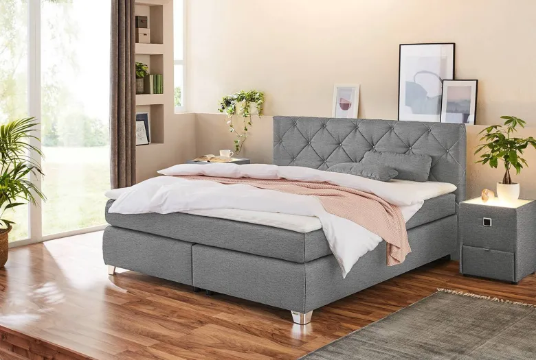 Boxspringbett grau Flachgewebe Liegefläche B/L: ca. 180x200 cm
