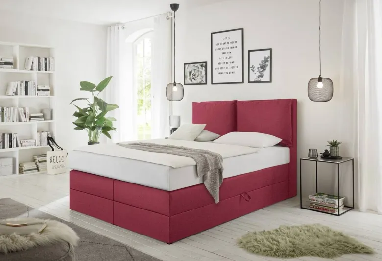 Boxspringbett Lissy burgund rot Liegefläche B/L: ca. 140x200 cm