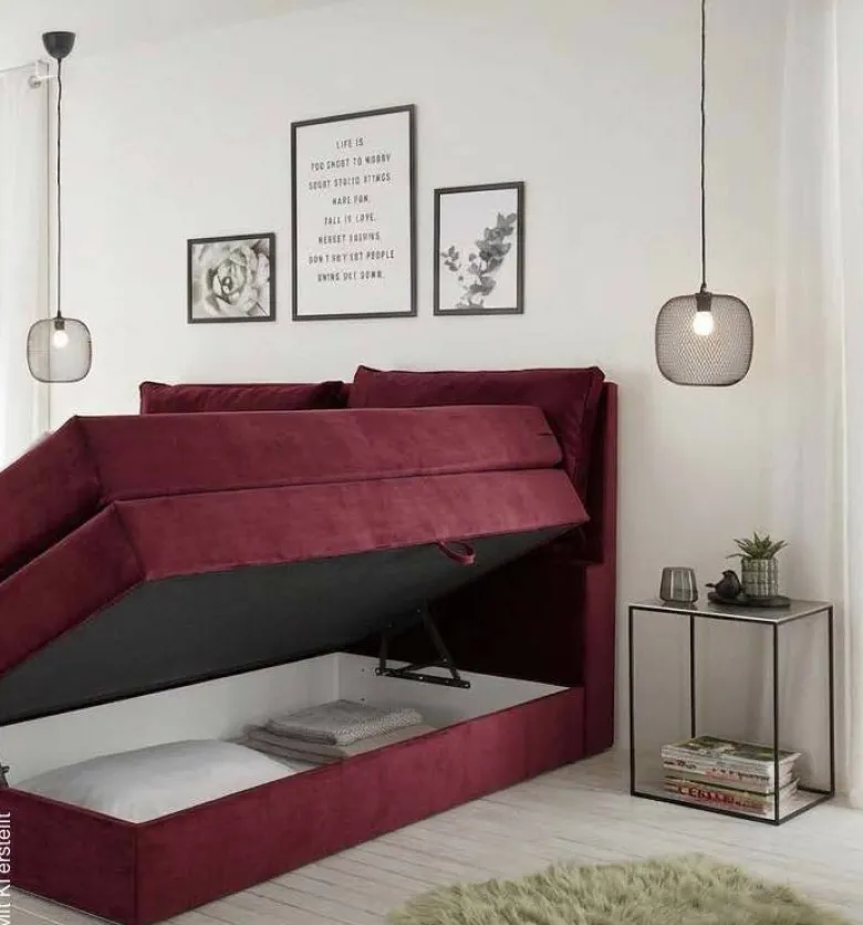 Boxspringbett Lissy burgund rot Liegefläche B/L: ca. 140x200 cm