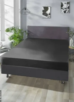 Boxspring Spannbetttuch anthrazit Baumwolle B/H/L: ca. 180x40x200 cm