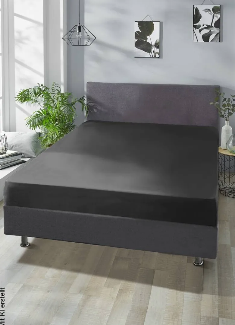 Boxspring Spannbetttuch anthrazit Baumwolle B/L: ca. 140x200 cm