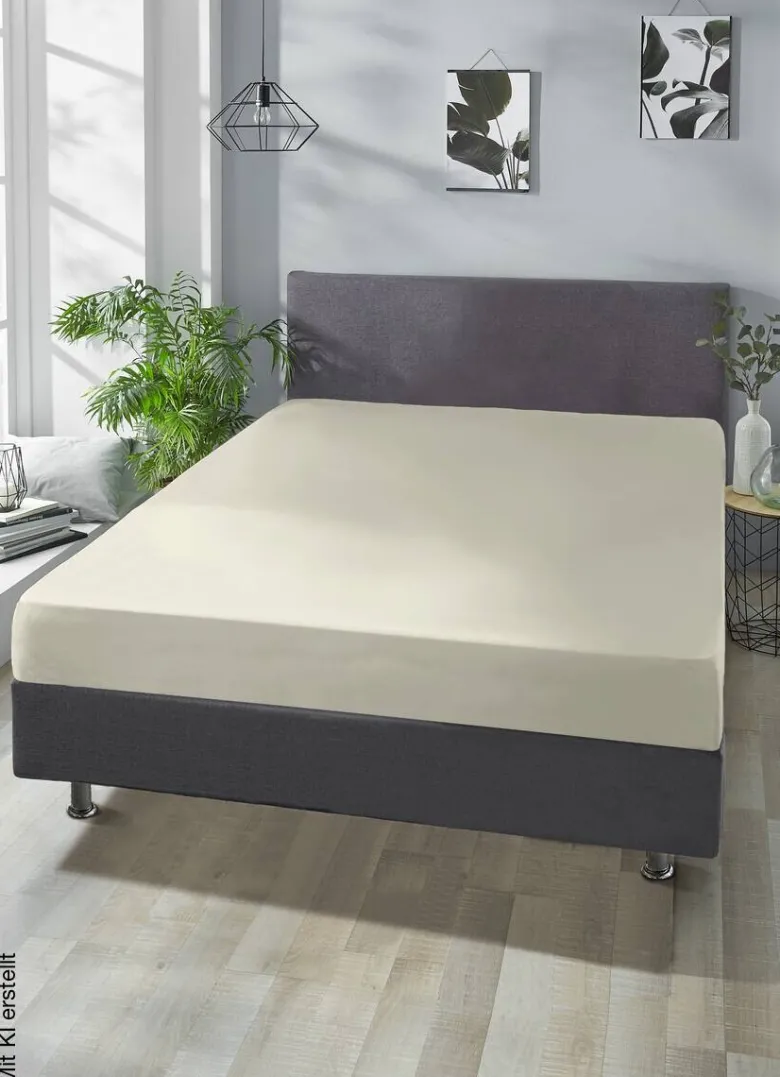 Boxspring Spannbetttuch ecru Baumwolle B/L: ca. 100x200 cm