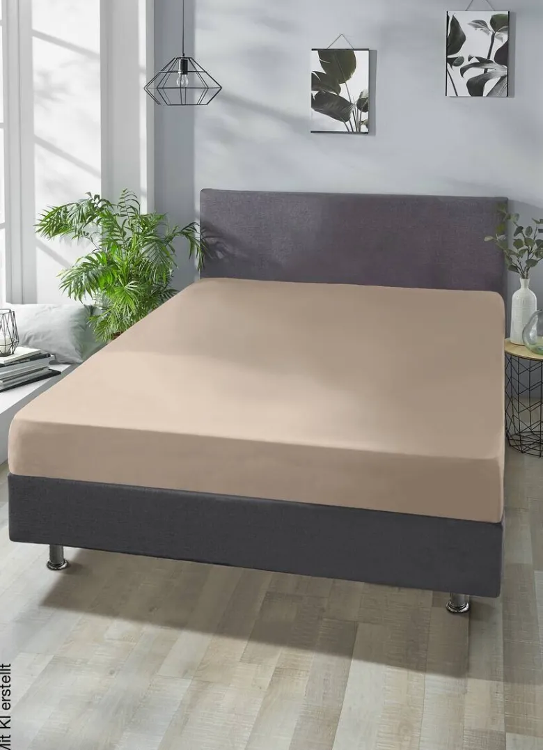Boxspring Spannbetttuch taupe Baumwolle B/L: ca. 100x200 cm