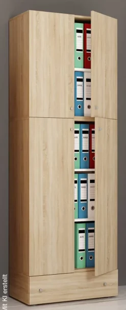 Büroschrank Lona Eiche Sonoma Nachbildung weiß B/H/T: ca. 70x200x39 cm