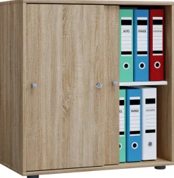 Büroschrank Lona L mit Schiebetüren Eiche Sonoma Nachbildung weiß B/H/T: ca. 70x74x37 cm