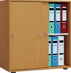 Büroschrank Lona L mit Schiebetüren buche Nachbildung weiß B/H/T: ca. 70x74x37 cm