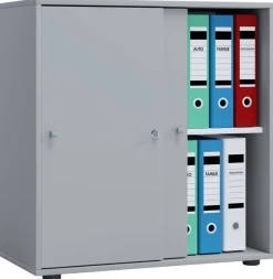 Büroschrank Lona L mit Schiebetüren grau weiß B/H/T: ca. 70x74x37 cm