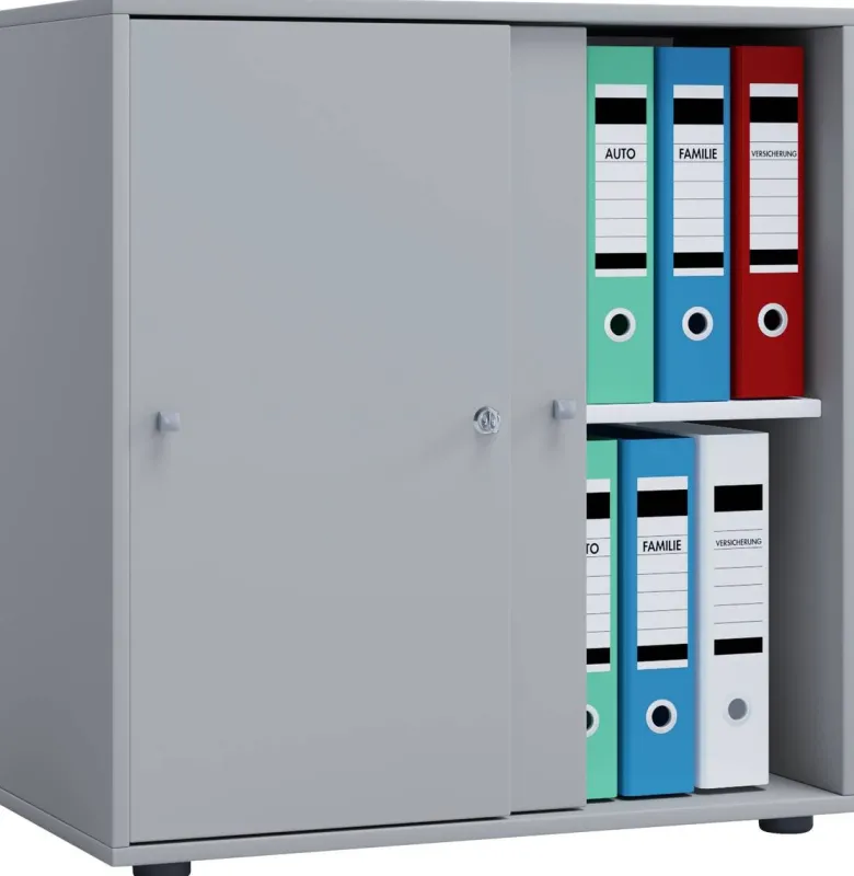 Büroschrank Lona L mit Schiebetüren grau weiß B/H/T: ca. 70x74x37 cm