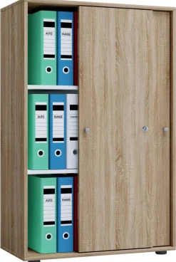 Büroschrank Lona XL mit Schiebetüren Eiche Sonoma Nachbildung weiß B/H/T: ca. 70x110x37 cm