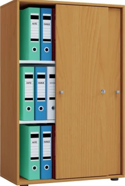 Büroschrank Lona XL mit Schiebetüren buche weiß B/H/T: ca. 70x110x37 cm