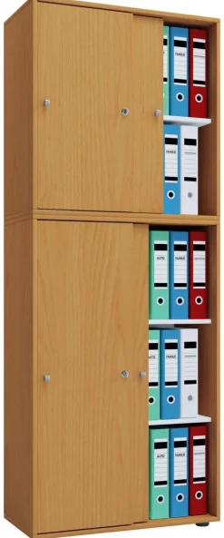 Büroschrank Lona XXL mit Schiebetüren buche Nachbildung weiß B/H/T: ca. 70x184x37 cm