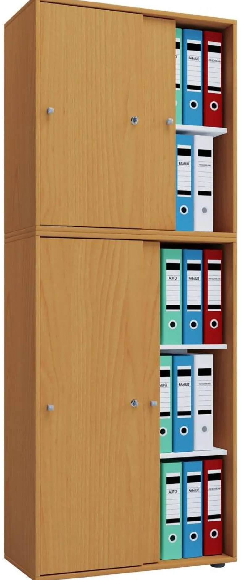 Büroschrank Lona XXL mit Schiebetüren buche Nachbildung weiß B/H/T: ca. 70x184x37 cm