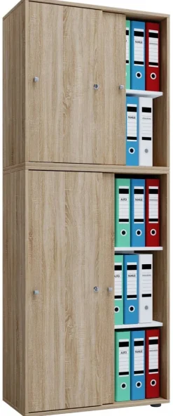 Büroschrank Lona XXL mit Schiebetüren Eiche Sonoma Nachbildung weiß B/H/T: ca. 70x184x37 cm