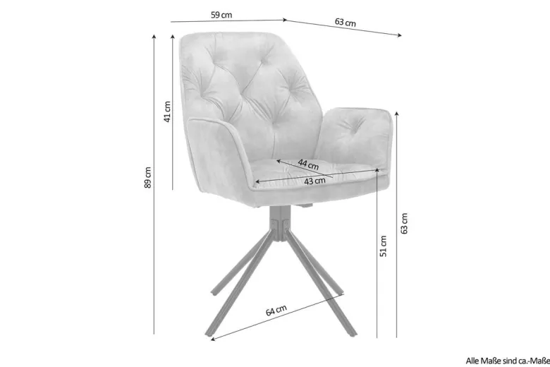 byLIVING Sessel SARINA 2er-Set anthrazit Vintage Samt Metall B/H/T: ca. 59,5x89x62 cm