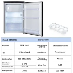 CHiQ Stand-Kühlschrank CKS110CBPO dark Inox B/H/T: ca. 54,9x84,5x55,6 cm