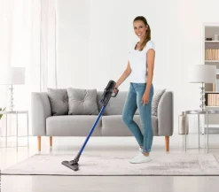 CLEANmaxx Akku-Staubsauger blau grau B/H/L: ca. 18,1x24,5x39,5 cm