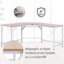 Computertisch 836-122AK natur weiß B/H/L: ca. 150x76x150 cm