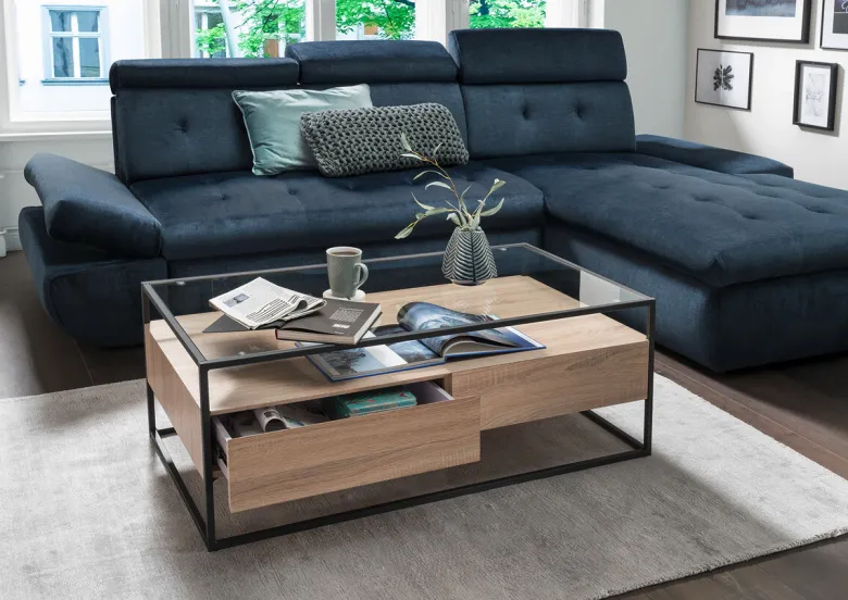 Couchtisch Bozen II glasklar Eiche Sonoma Nachbildung schwarz B/H/T: ca. 110x42x60 cm