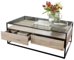 Couchtisch Bozen II glasklar Eiche Sonoma Nachbildung schwarz B/H/T: ca. 110x42x60 cm