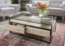Couchtisch Bozen II glasklar Eiche Sonoma Nachbildung schwarz B/H/T: ca. 110x42x60 cm