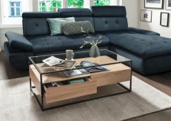 Couchtisch Bozen II glasklar Eiche Sonoma Nachbildung schwarz B/H/T: ca. 110x42x60 cm