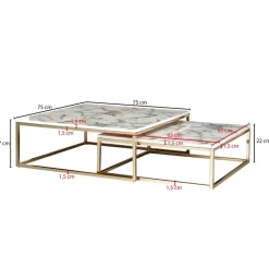 Couchtisch 2er-Set. weiß Marmor Optik gold lackiert