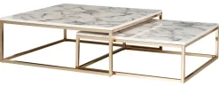 Couchtisch 2er-Set. weiß Marmor Optik gold lackiert