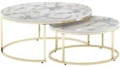 Couchtisch 2er-Set weiß Marmor Optik gold lackiert