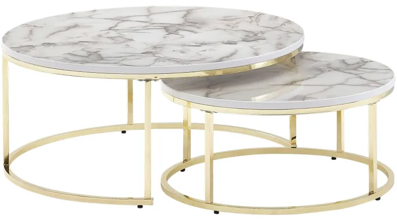 Couchtisch 2er-Set weiß Marmor Optik gold lackiert