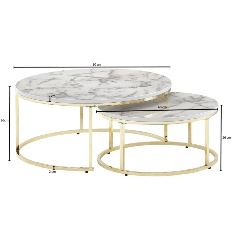 Couchtisch 2er-Set weiß Marmor Optik gold lackiert