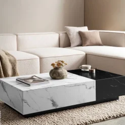 Couchtisch schwarz Marmor Optik weiß Marmor Optik B/H/T: ca. 120x28x60 cm