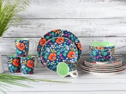 CreaTable Kombiservice Folklore blau Steinzeug 16 tlg.
