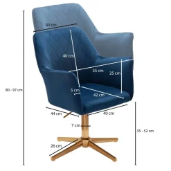 Drehstuhl blau Samt Eisen