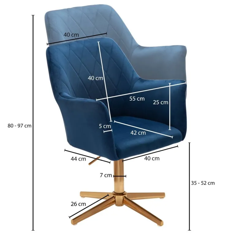 Drehstuhl blau Samt Eisen