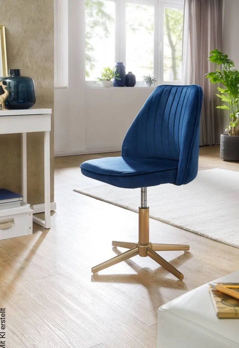 Drehstuhl blau Samt Eisen