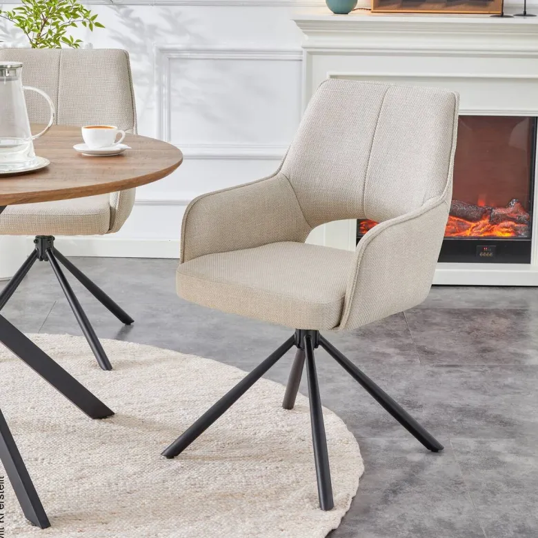 Drehstuhl JANA, 2er Set creme schwarz Webstoff B/H/T: ca. 57x91x64 cm