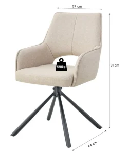 Drehstuhl JANA, 2er Set creme schwarz Webstoff B/H/T: ca. 57x91x64 cm