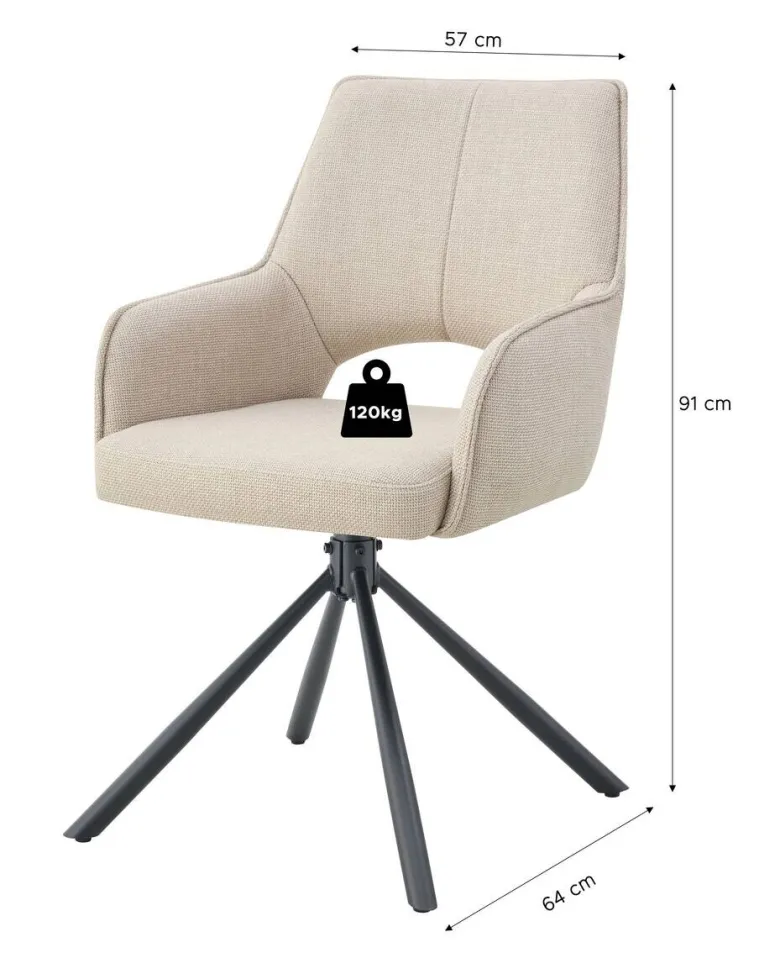 Drehstuhl JANA, 2er Set creme schwarz Webstoff B/H/T: ca. 57x91x64 cm