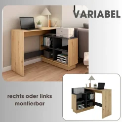 Eckschreibtisch BERNI Eiche Graphit B/H/T: ca. 102x77,5x80 cm