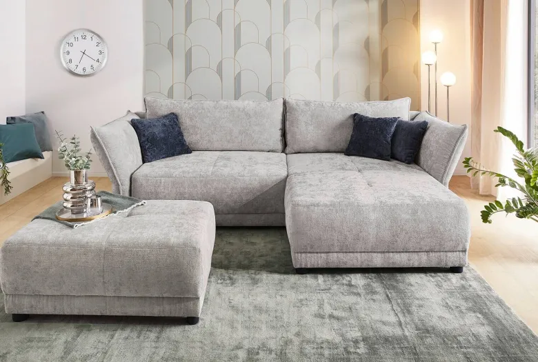 Ecksofa hellgrau Webstoff B/H/T: ca. 279x89x187 cm
