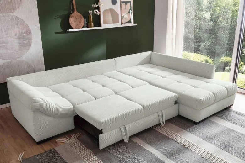 Ecksofa mit Bettfunktion ivory Microfaser B/H/T: ca. 303x88x202 cm