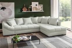 Ecksofa mit Bettfunktion ivory Microfaser B/H/T: ca. 303x88x202 cm