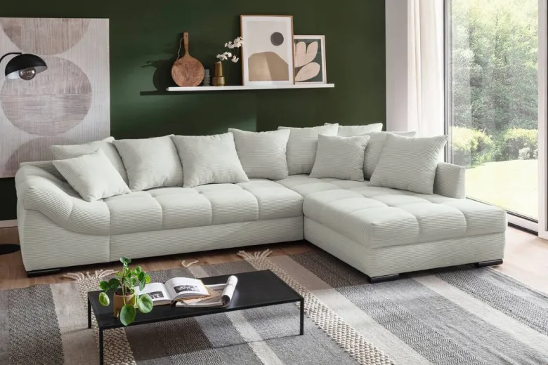 Ecksofa mit Bettfunktion ivory Microfaser B/H/T: ca. 303x88x202 cm