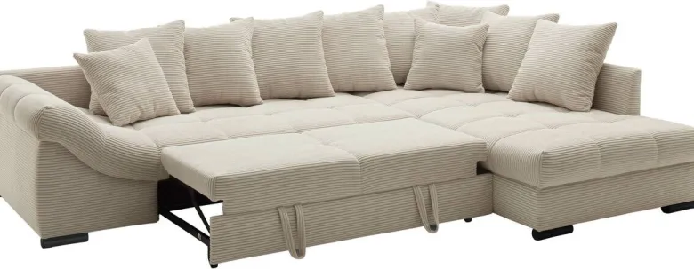 Ecksofa mit Bettfunktion natur Microfaser B/H/T: ca. 303x88x202 cm