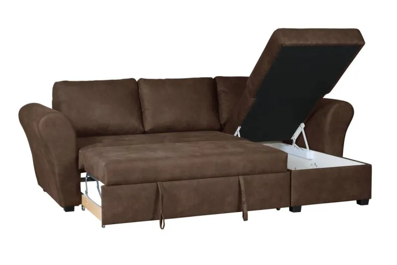 Ecksofa mit Bettfunktion und Bettkasten dunkelbraun Microfaser B/H/T: ca. 260x89x155 cm