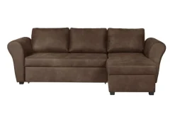 Ecksofa mit Bettfunktion und Bettkasten dunkelbraun Microfaser B/H/T: ca. 260x89x155 cm