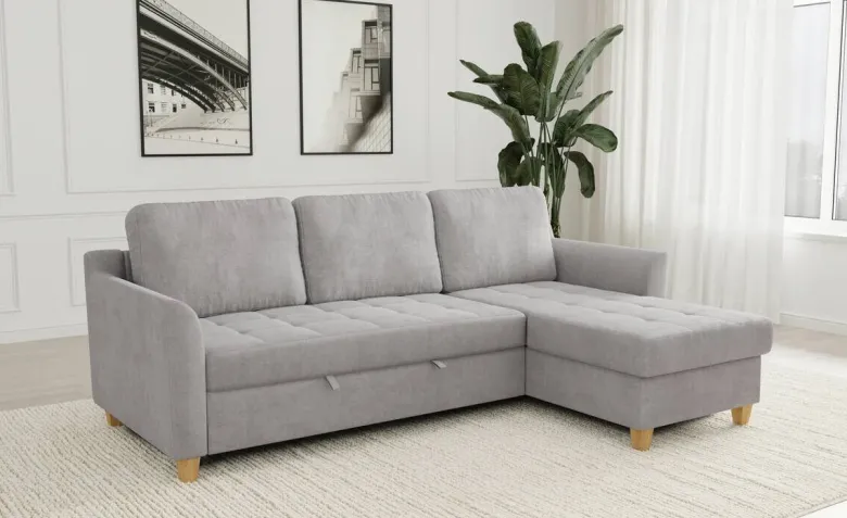 Ecksofa mit Bettfunktion und Bettkasten Ashgrey Microfaser B/H/T: ca. 231x86x150 cm